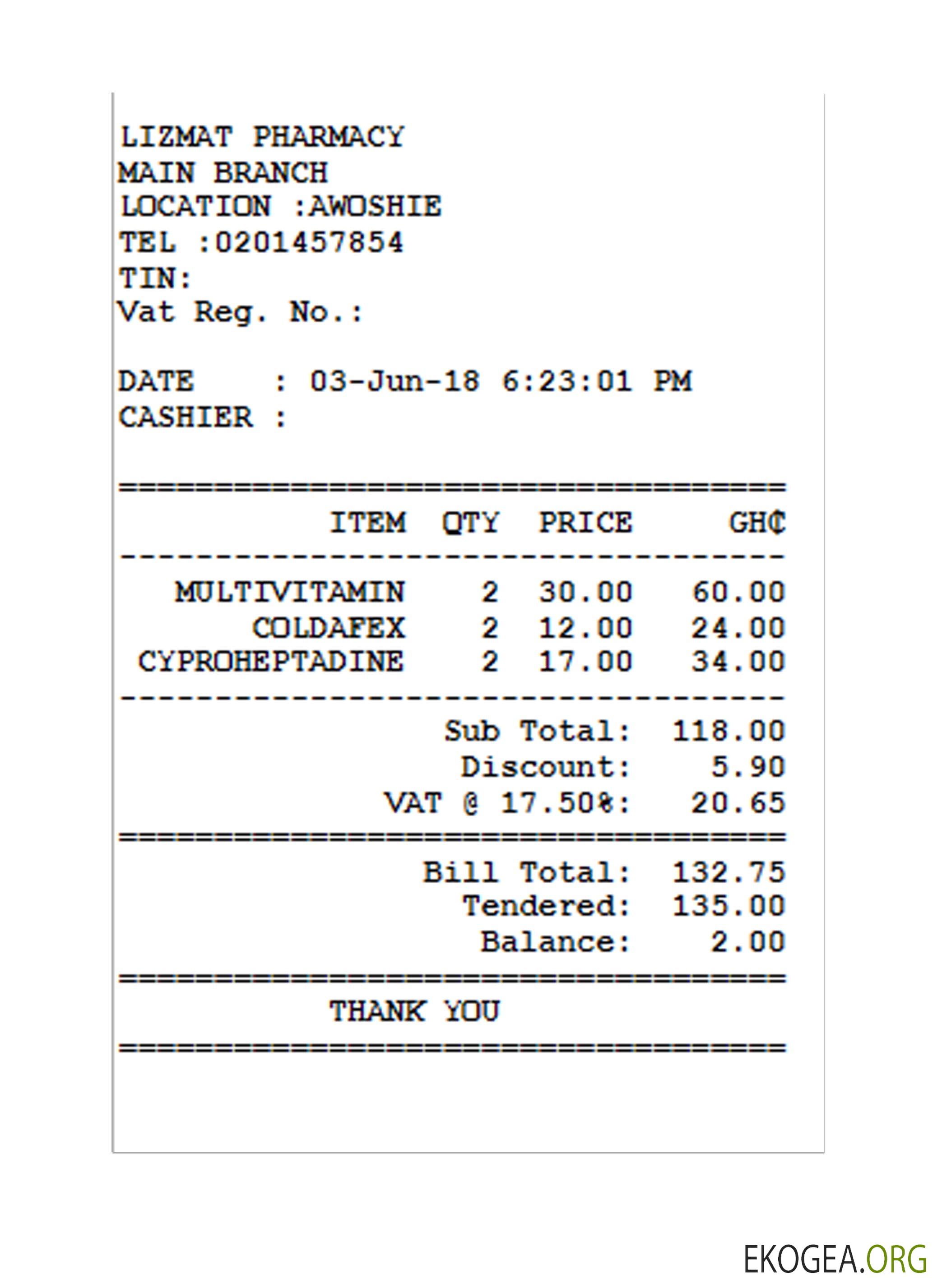 Reçu PHARMACIE LIZMAT